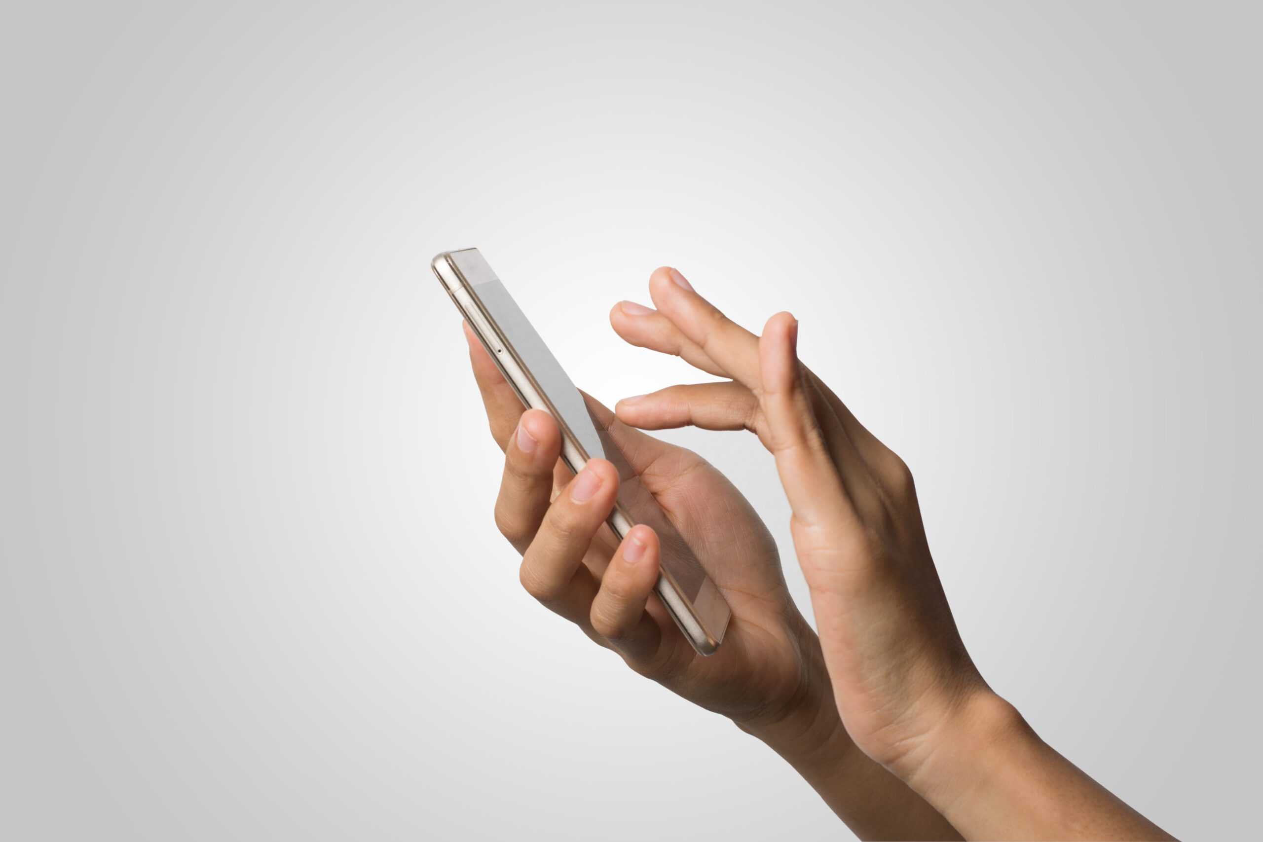 woman hand holding smart phone blank screen copy space hand holding smartphone isolated white background scaled | Precad Medya Reklam Ajansı